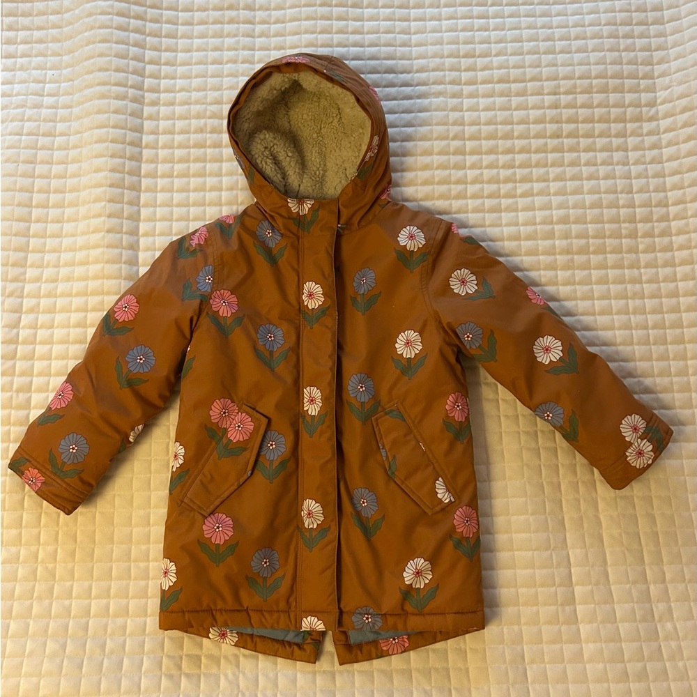Mini Boden Parka Floral Kids Puffer Jacket - Brown
